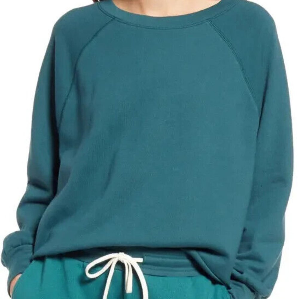 MADEWELL Women's Balloon Sleeve‎ Sweatshirt In Shaded Evergreen size XS